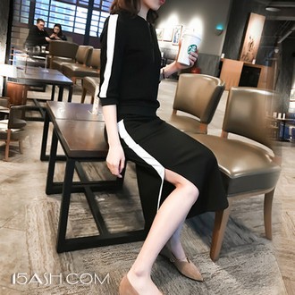 淡淡风韩版时尚条纹两件套裙